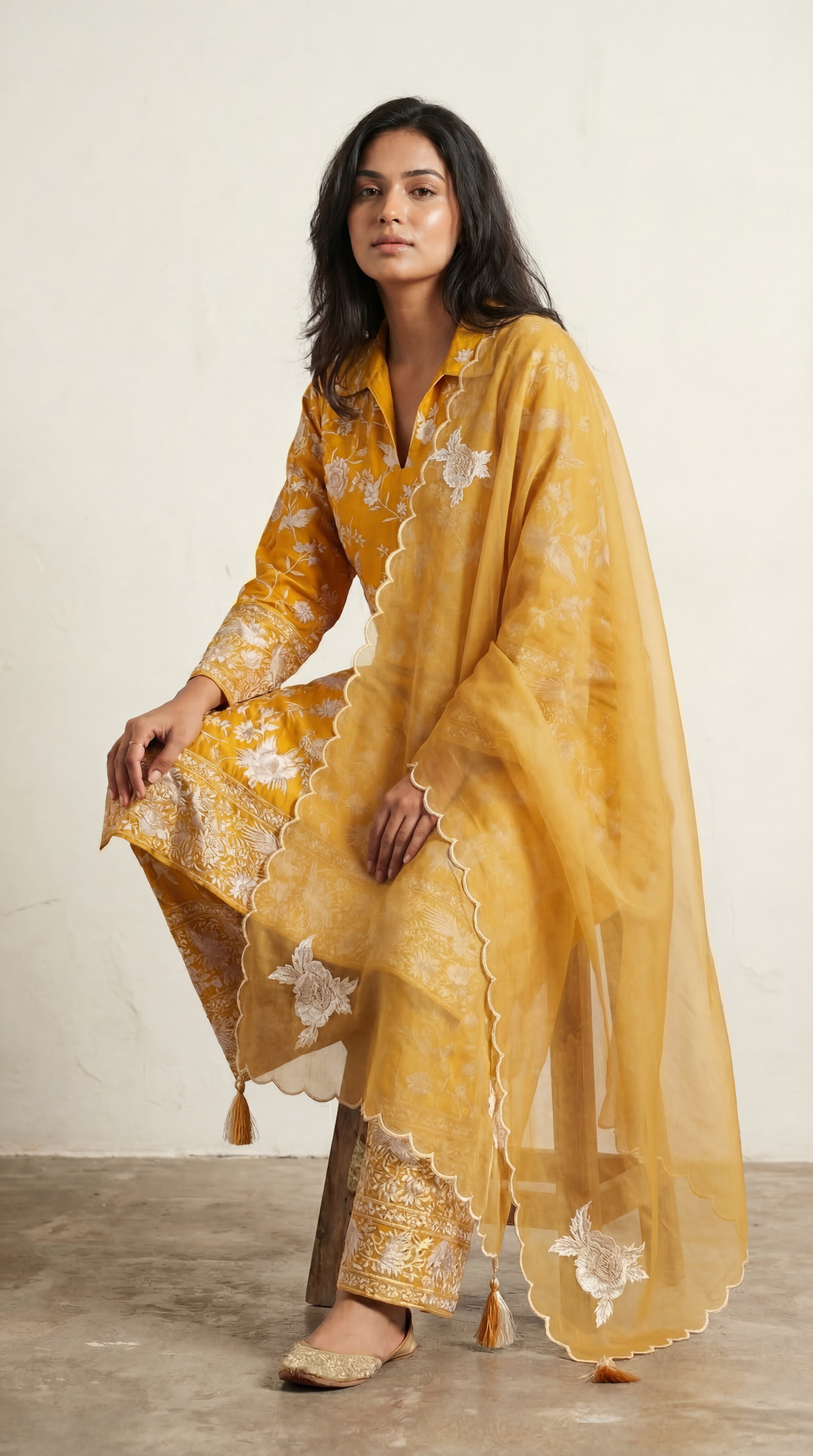 Yellow Parsi Gara Suits