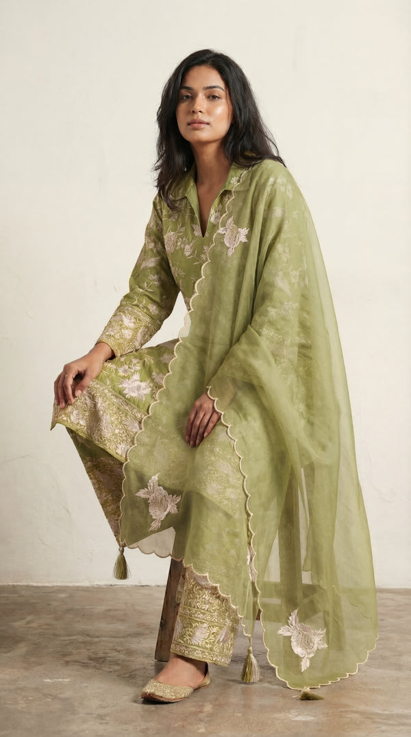 Moss Green Parsi Gara Suits
