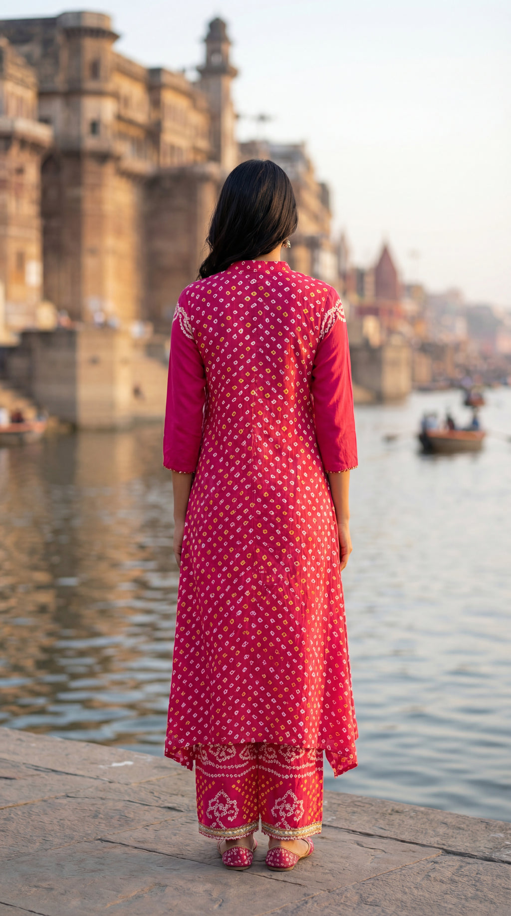 Bright Pink Bandhej Suit