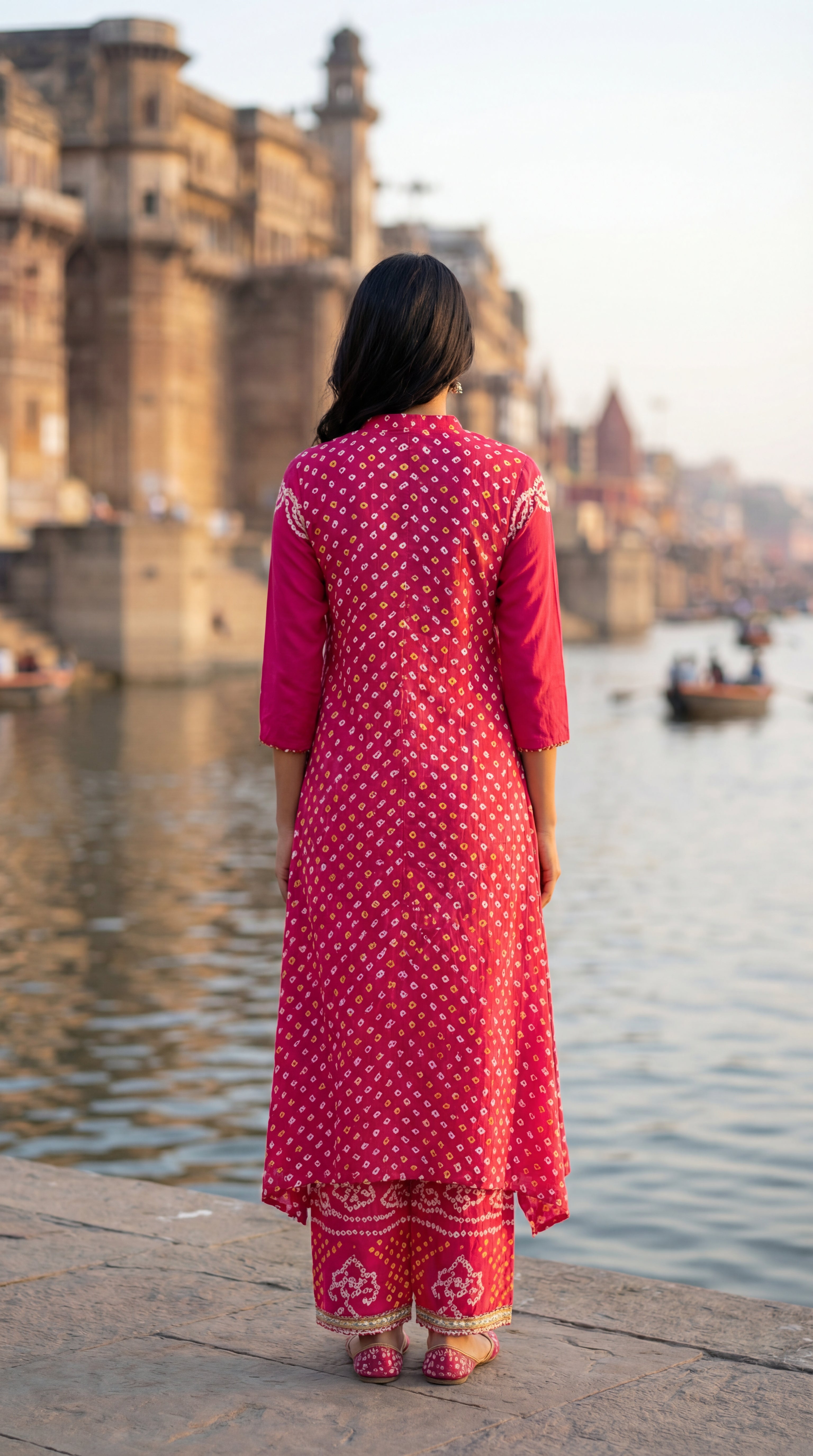 Bright Pink Bandhej Suit