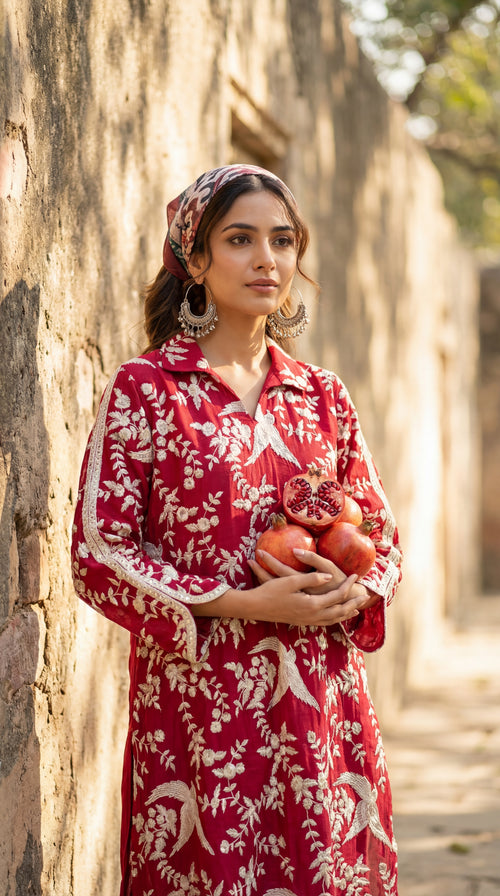 Apple Red Gara Coord Set