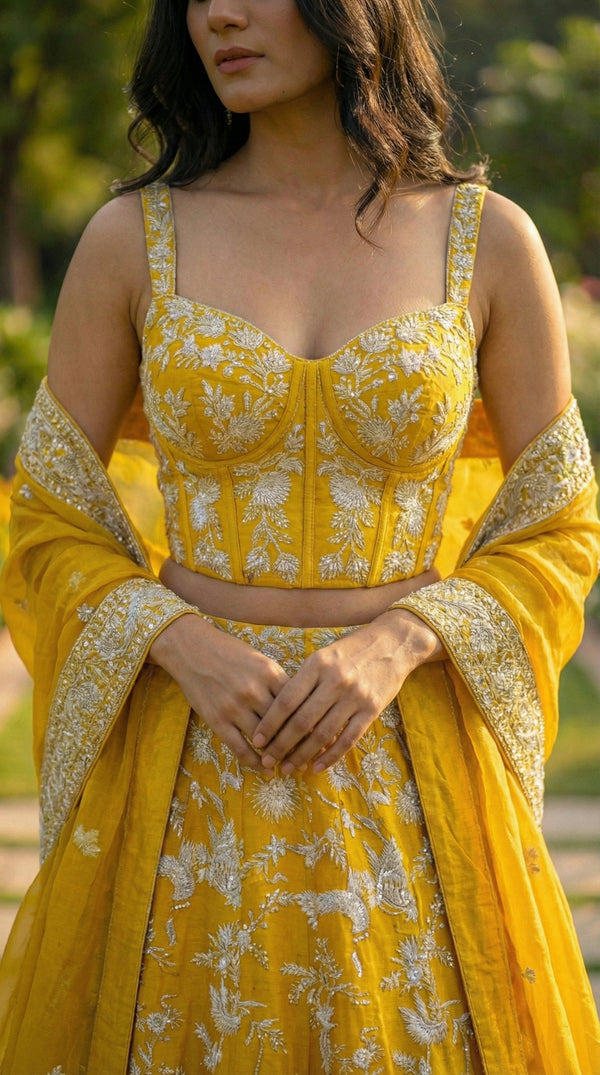 Sunshine Yellow Ghara Silk Skirt with Corset