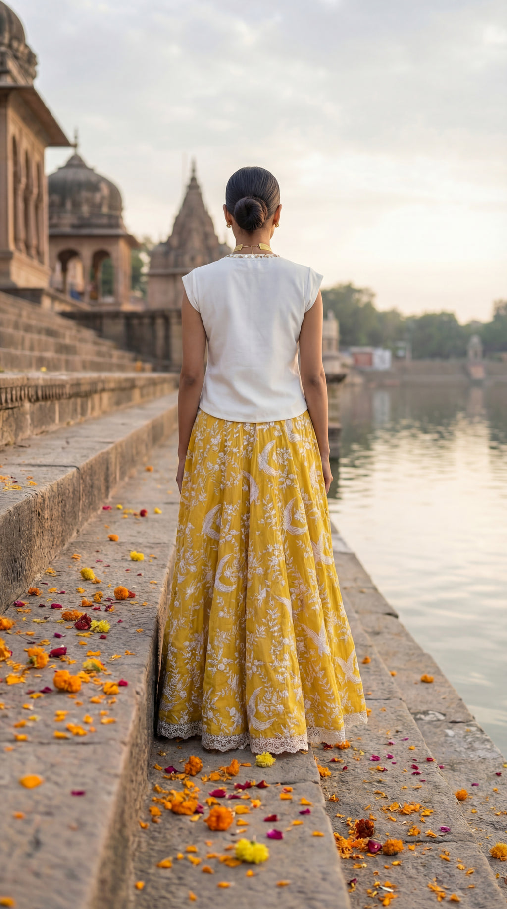 Sun Yellow Gara Mul Skirt with Top