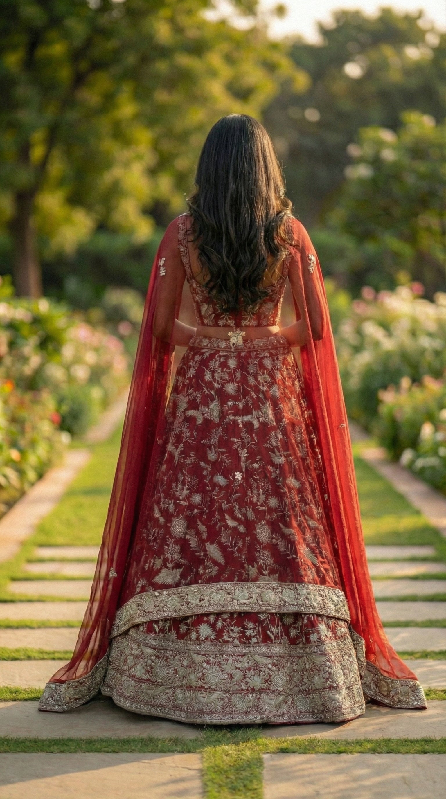 Cherry Red Ghara Silk Skirt with Corset