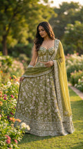 Moss Green Ghara Silk Skirt with Corset