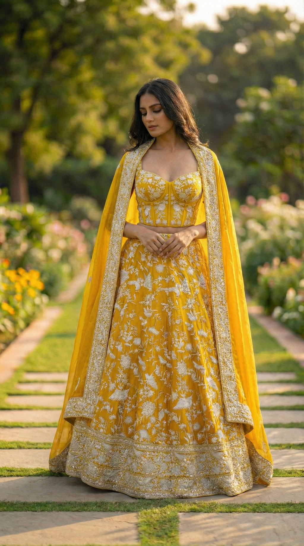 Sunshine Yellow Ghara Silk Skirt with Corset