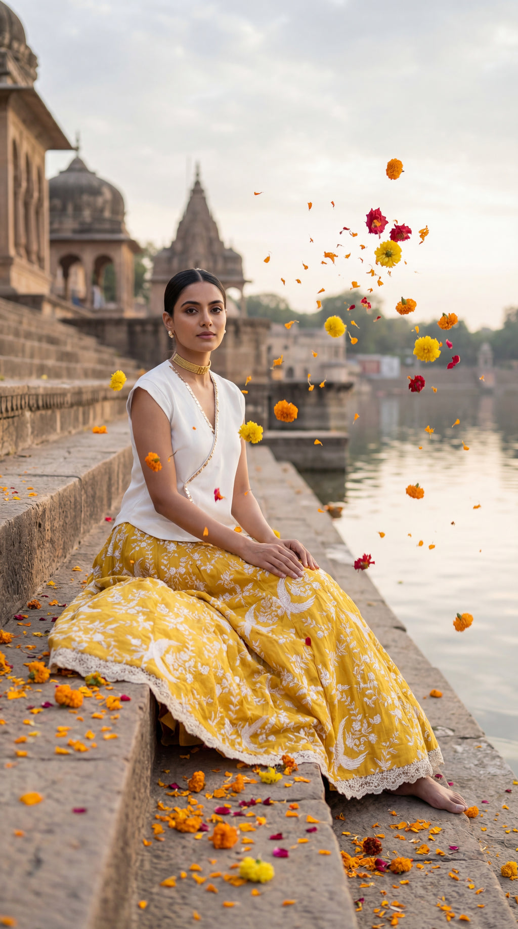 Sun Yellow Gara Mul Skirt with Top