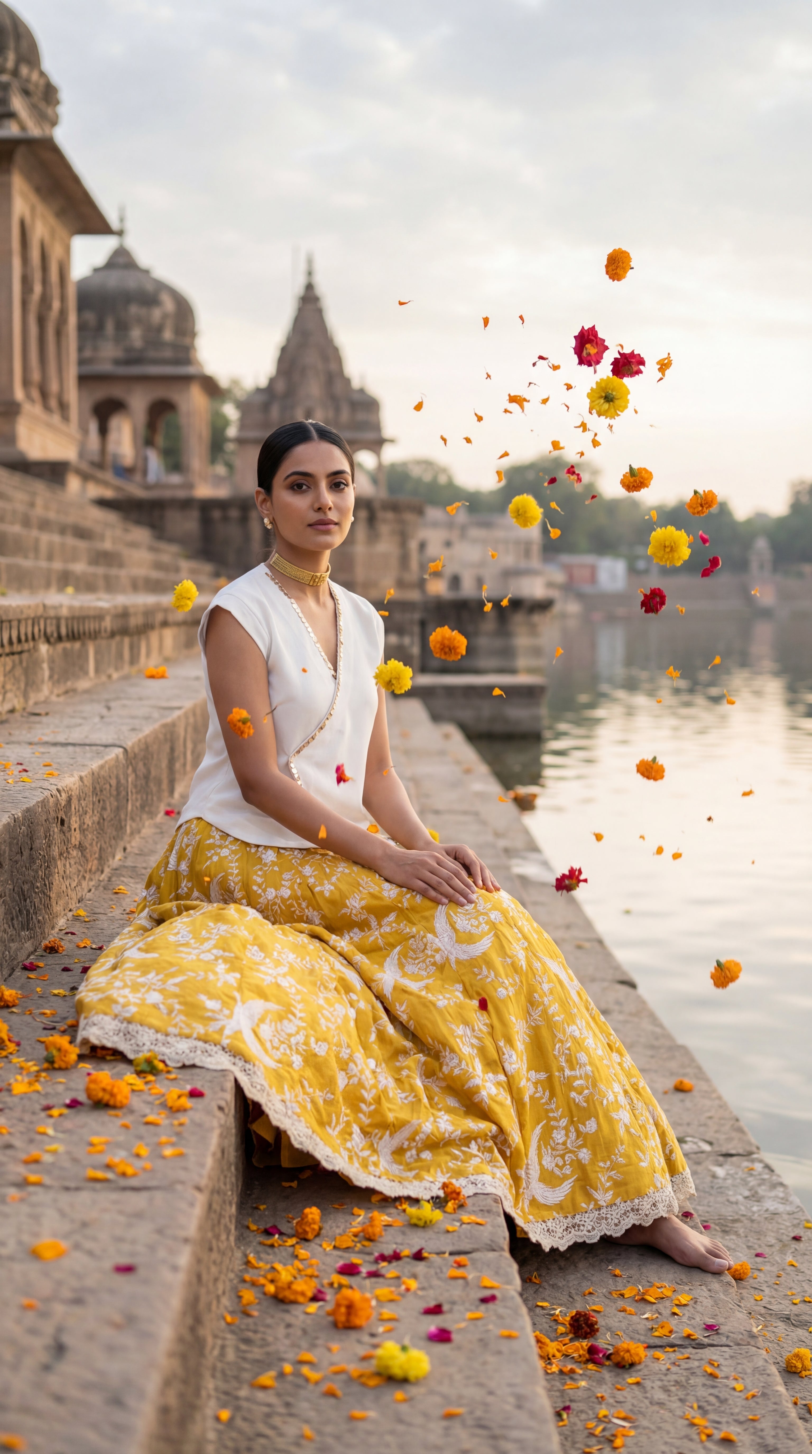 Sun Yellow Gara Mul Skirt with Top