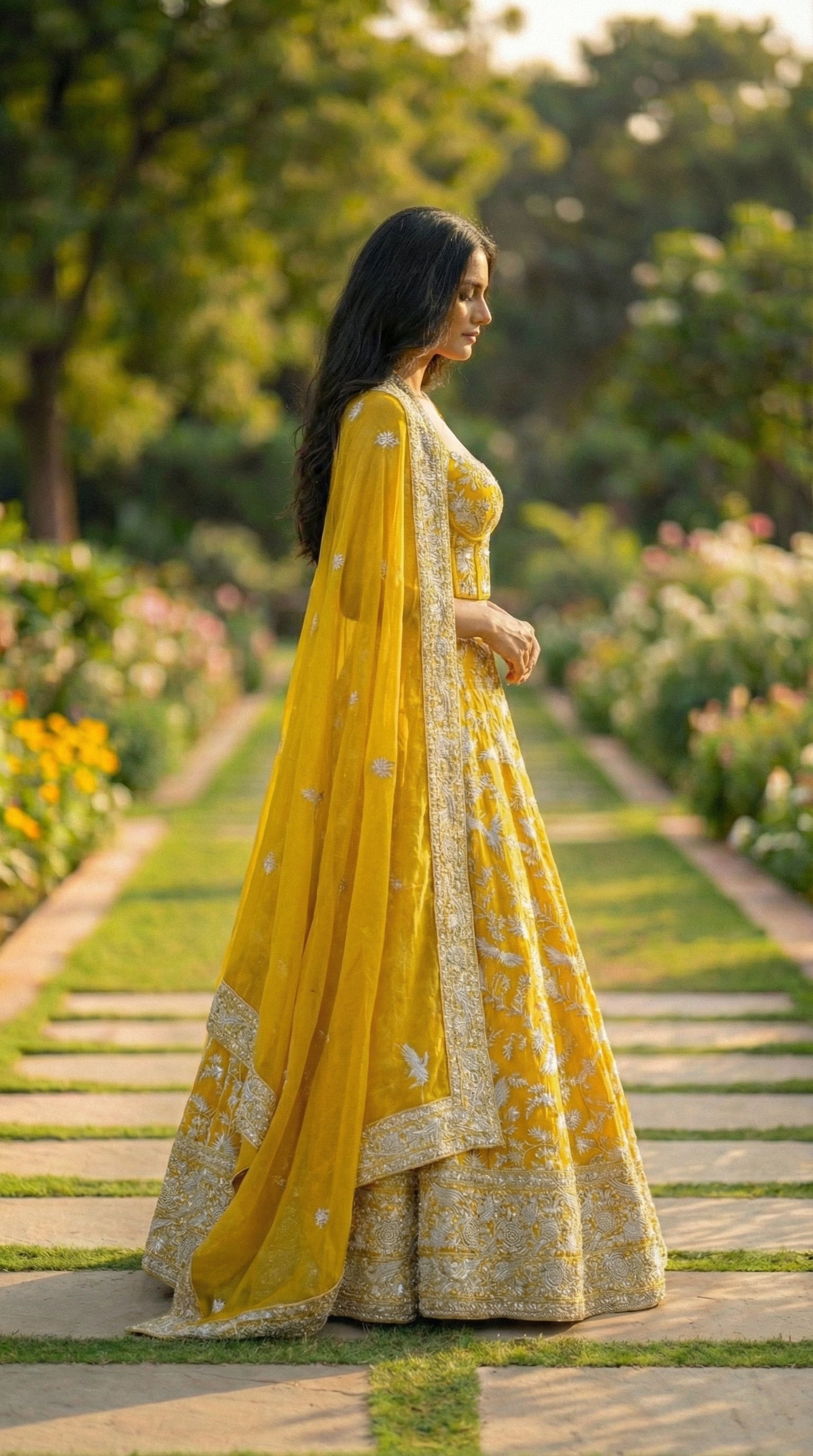 Sunshine Yellow Ghara Silk Skirt with Corset