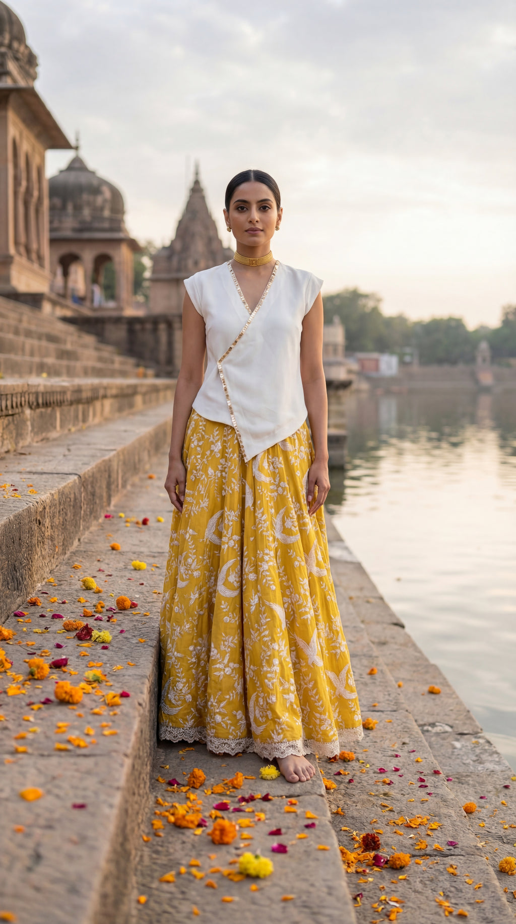 Sun Yellow Gara Mul Skirt with Top