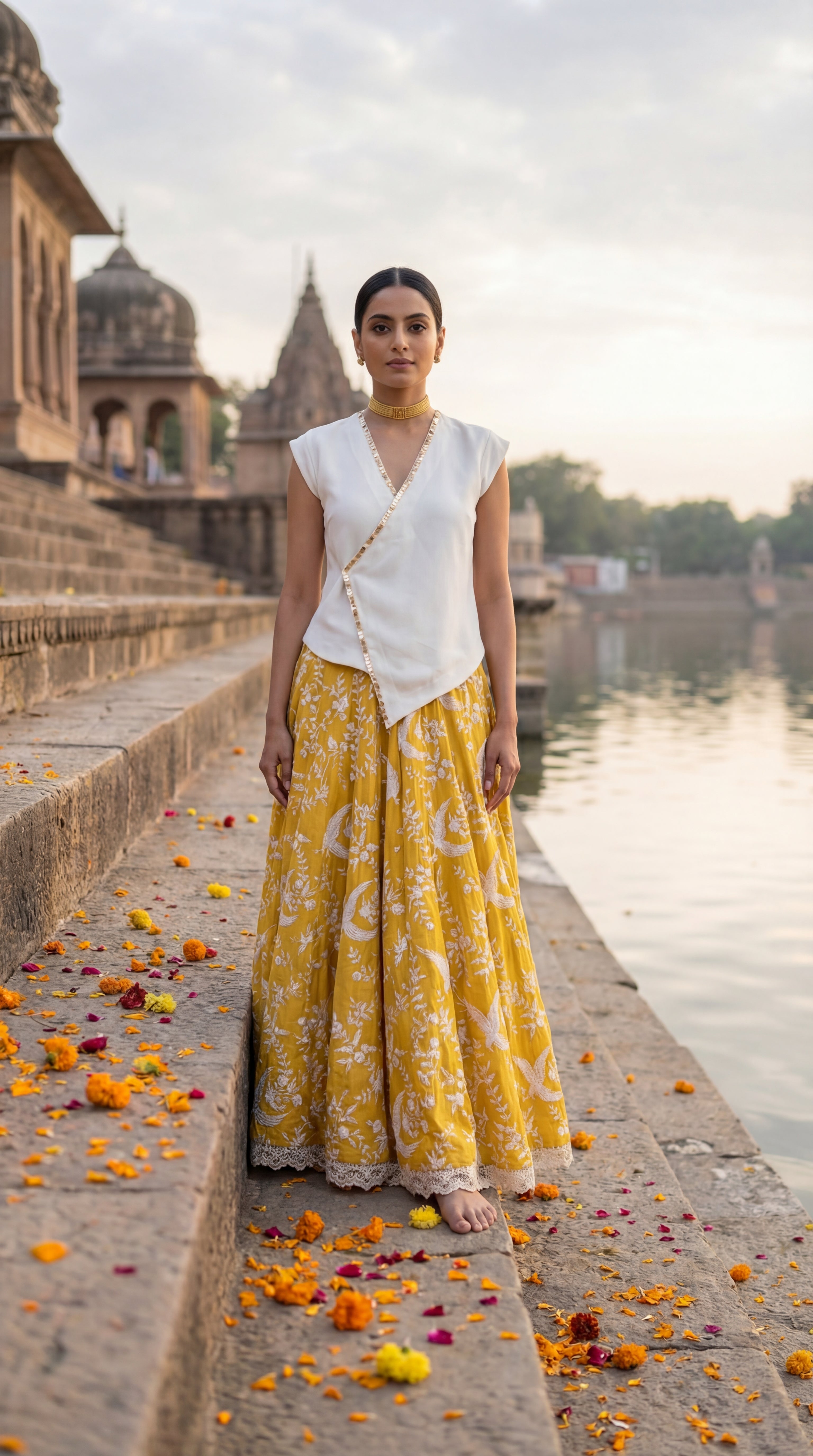 Sun Yellow Gara Mul Skirt with Top