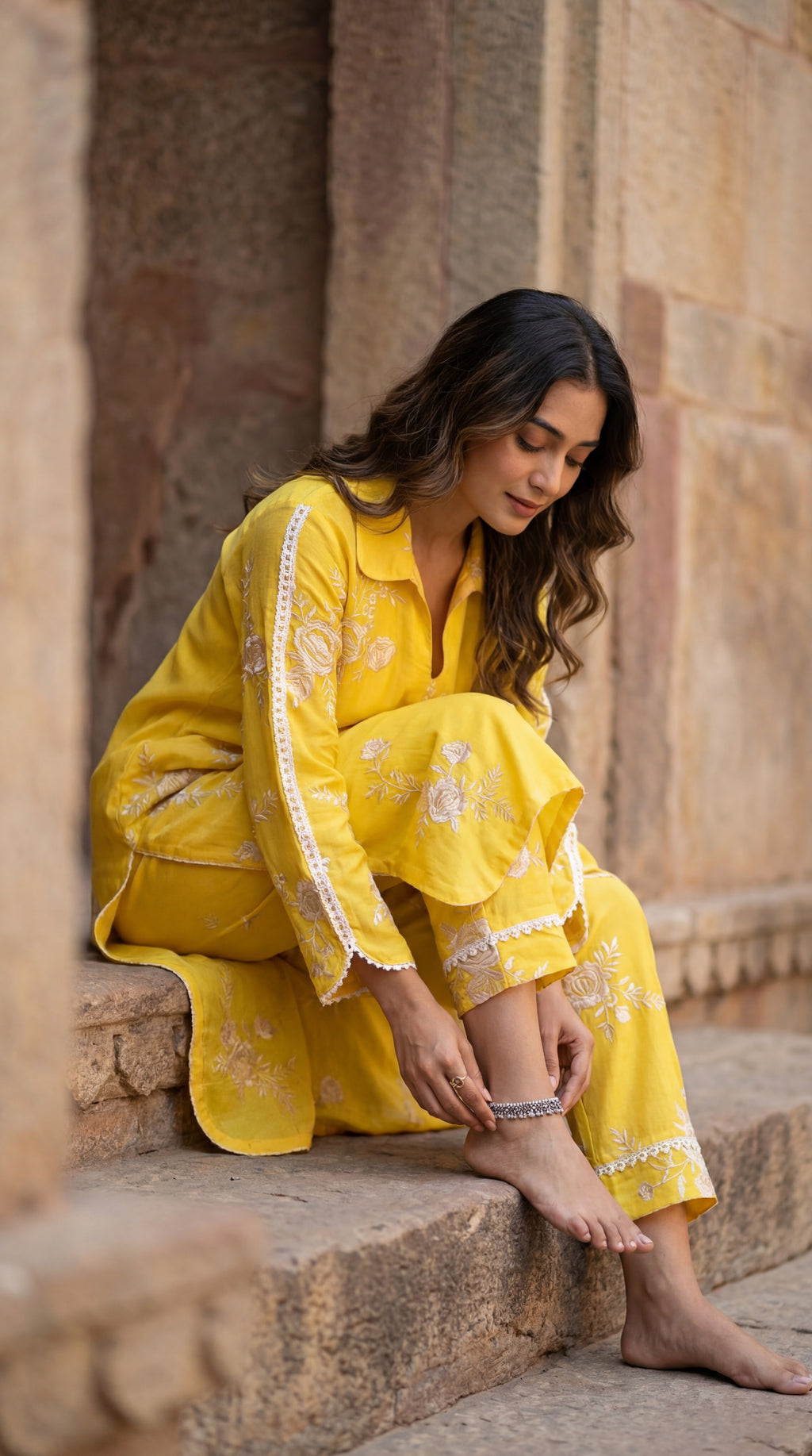 Sun Yellow Gara Coord Set