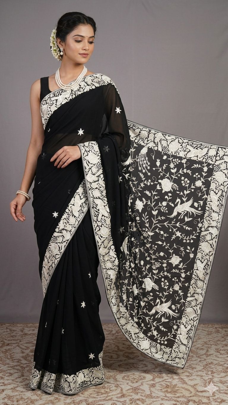 Charcoal Parsi Gara Saree