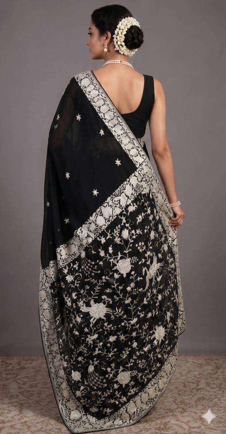 Charcoal Parsi Gara Saree