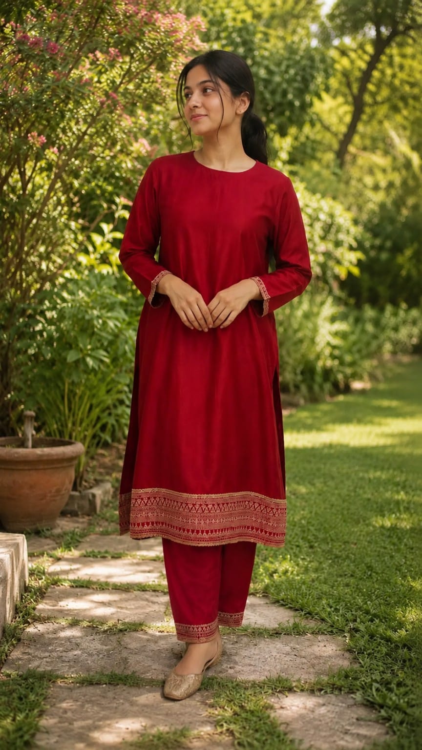 Red 25 Long Kurta Set