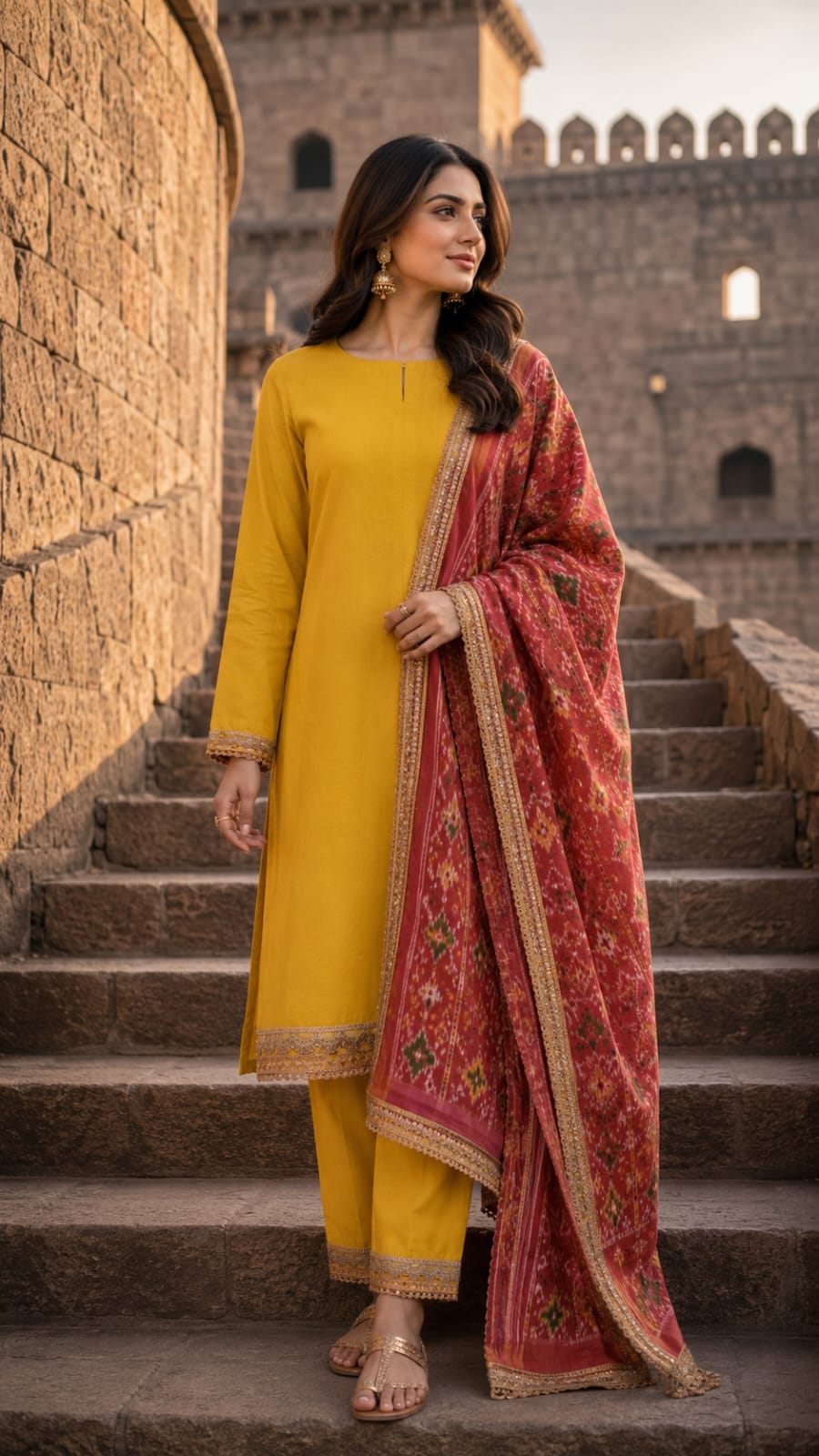Mehndi Gold Long Kurta Set