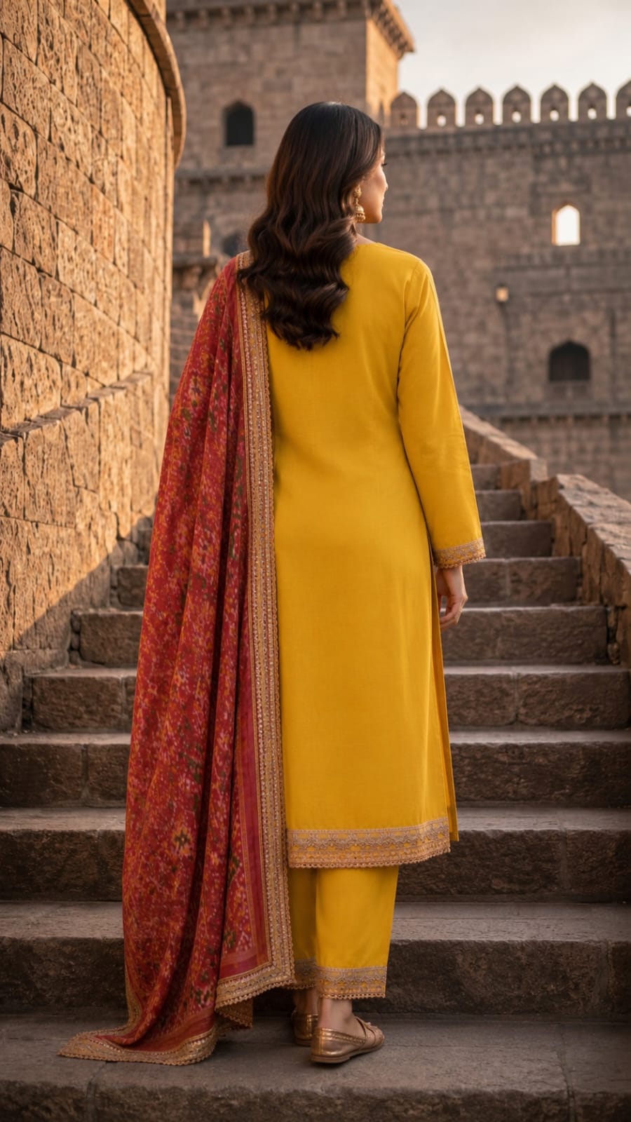 Mehndi Gold Long Kurta Set