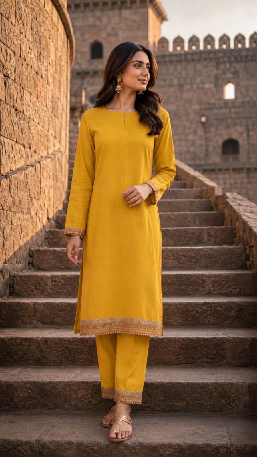 Mehndi Gold Long Kurta Set