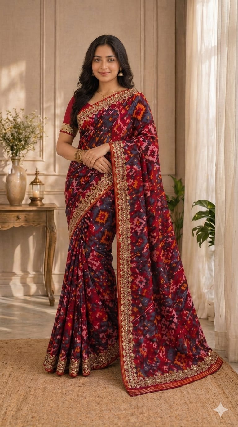 Pomegranate Ikkat Patan Patola Saree