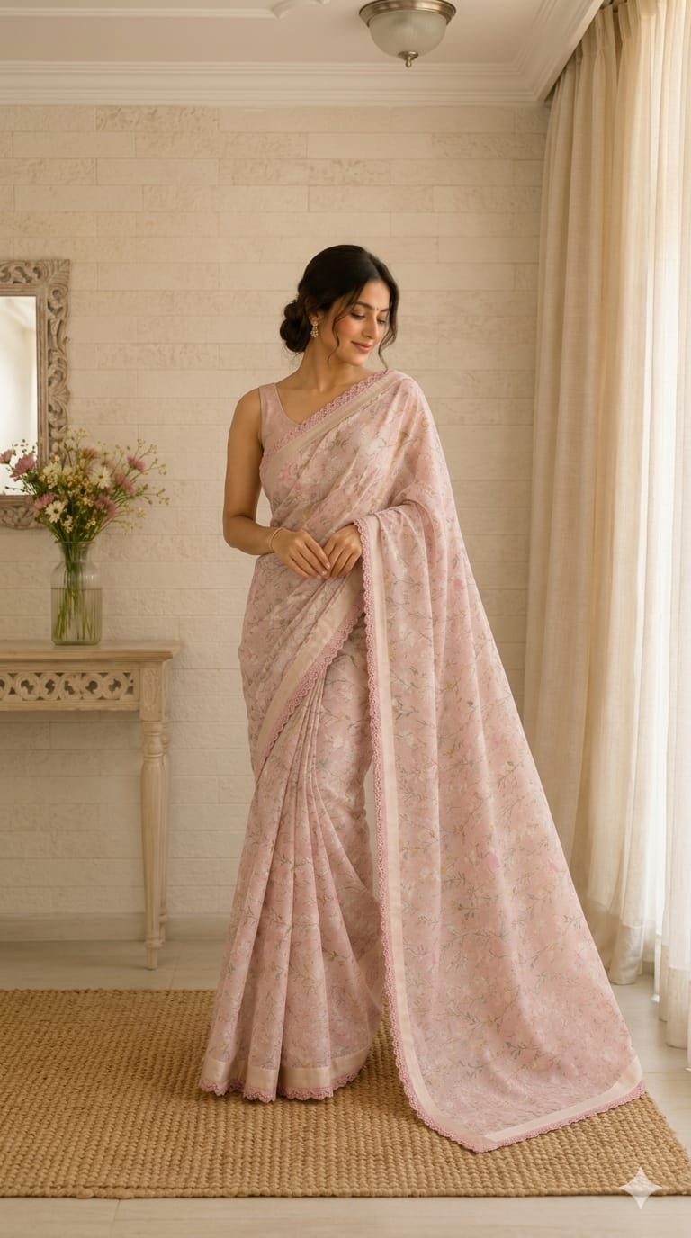 Pink Japanese Mul sari