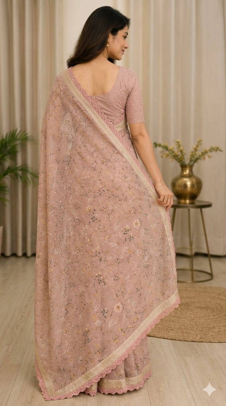 Pink Japanese Mul sari