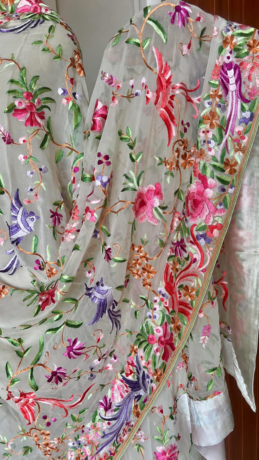 Off White Parsi Gara Dupatta