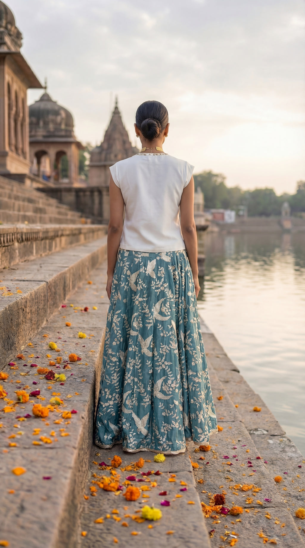 Ocean Whisper Gara Mul Skirt with Top