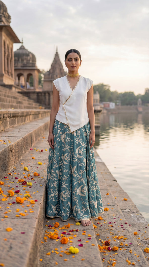 Ocean Whisper Gara Mul Skirt with Top