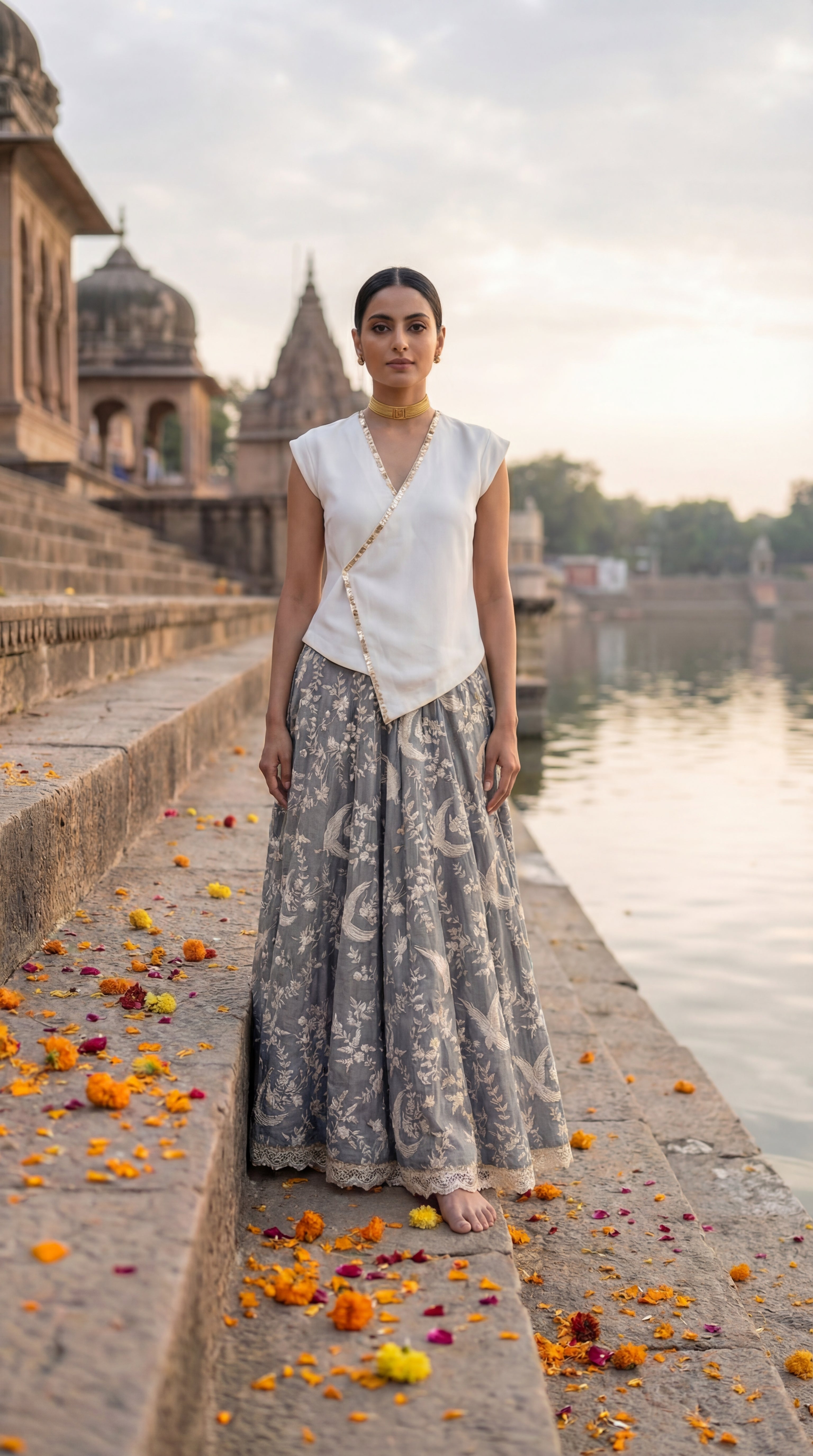 Moonstone Mist Gara Mul Skirt with Top