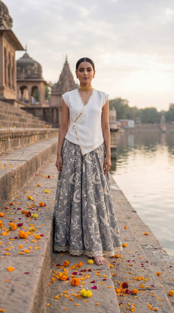 Moonstone Mist Gara Mul Skirt with Top