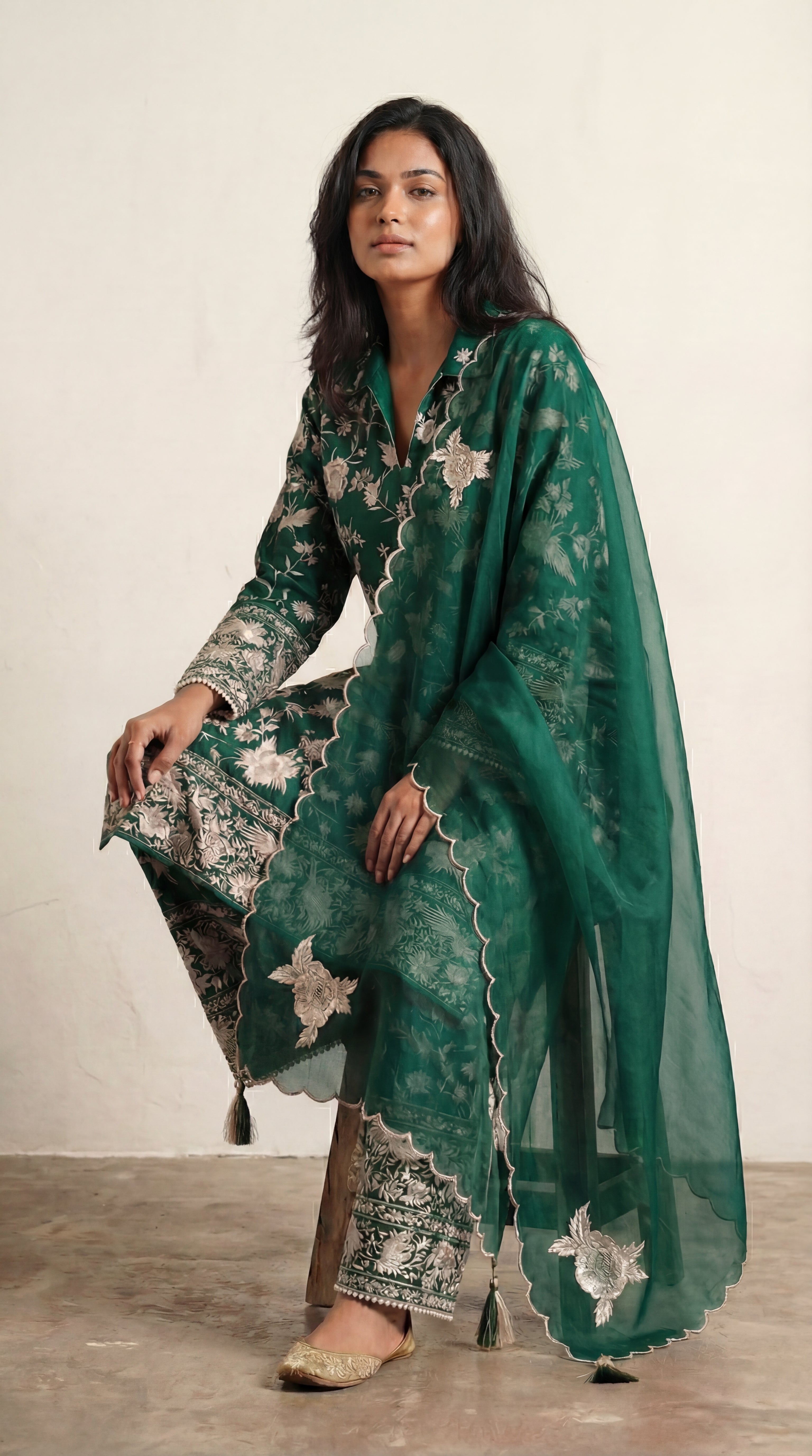 Emerald Green Parsi Gara Suits