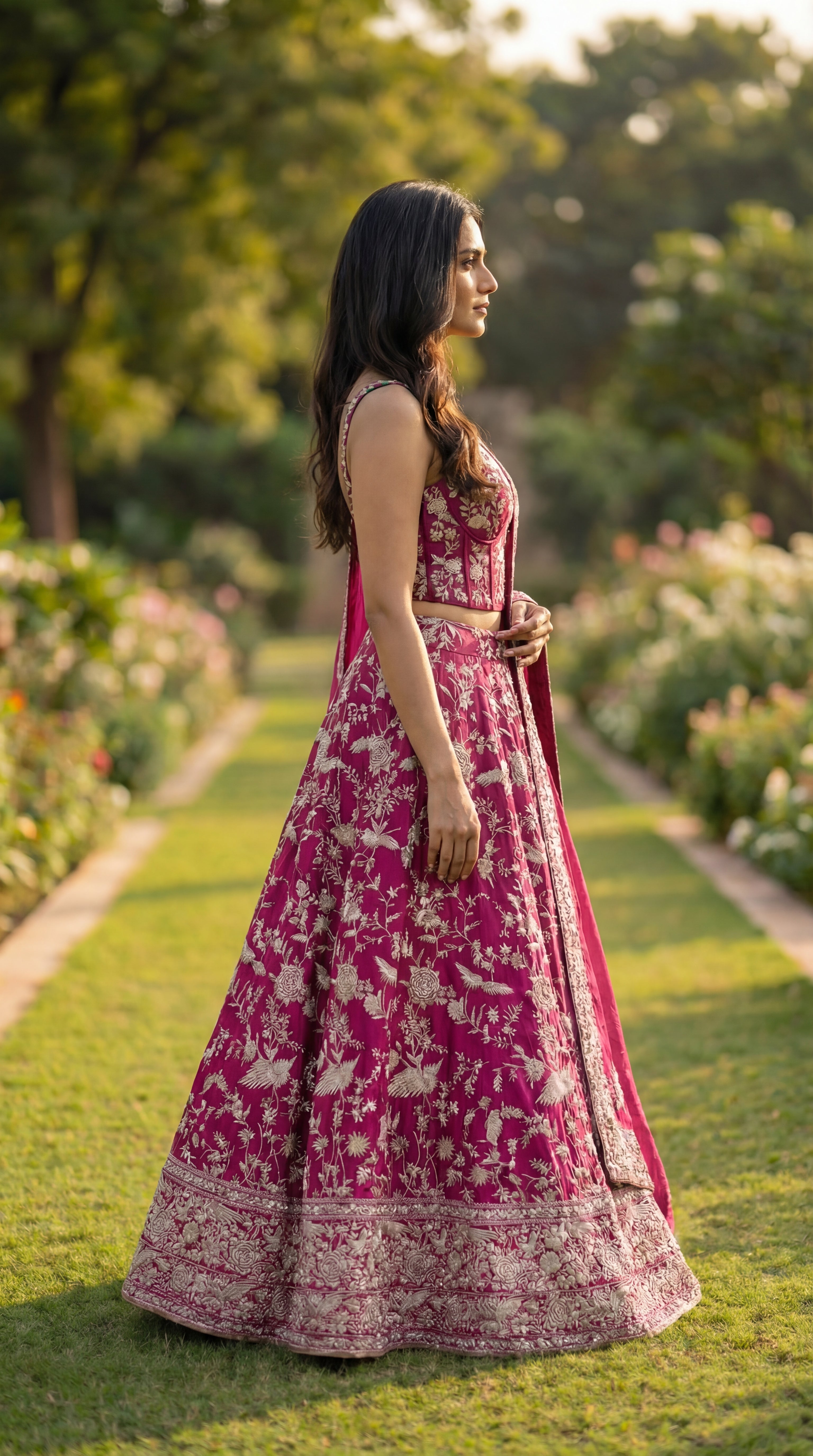 Pink Ghara Silk Skirt with Corset