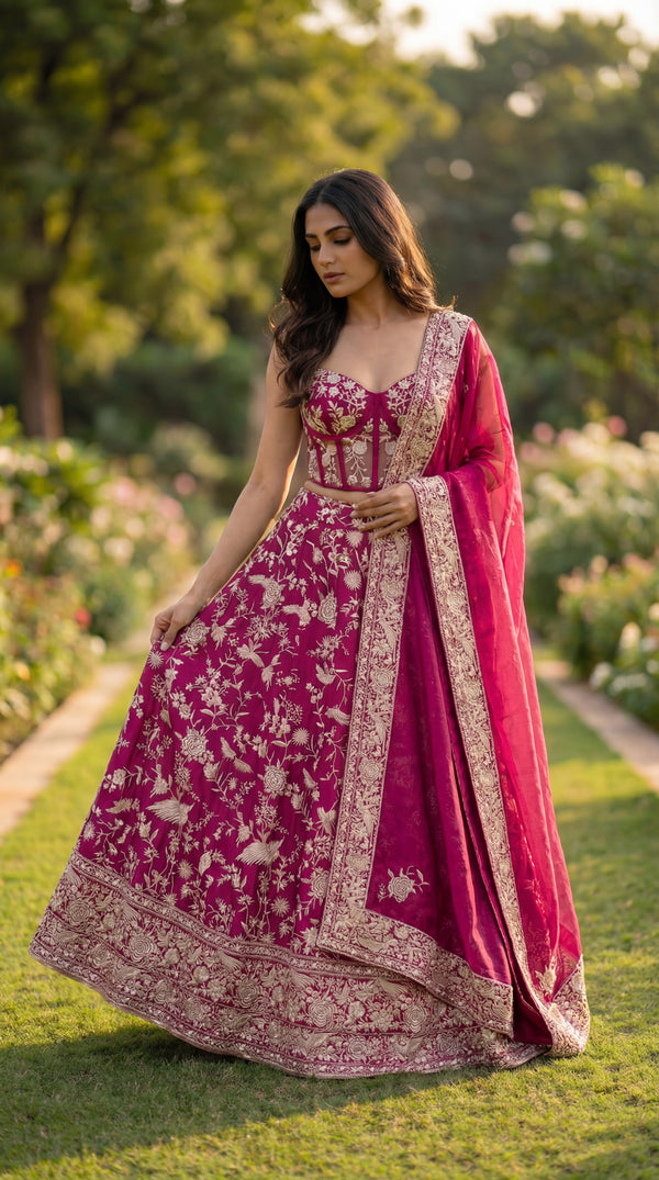 Pink Ghara Silk Skirt with Corset