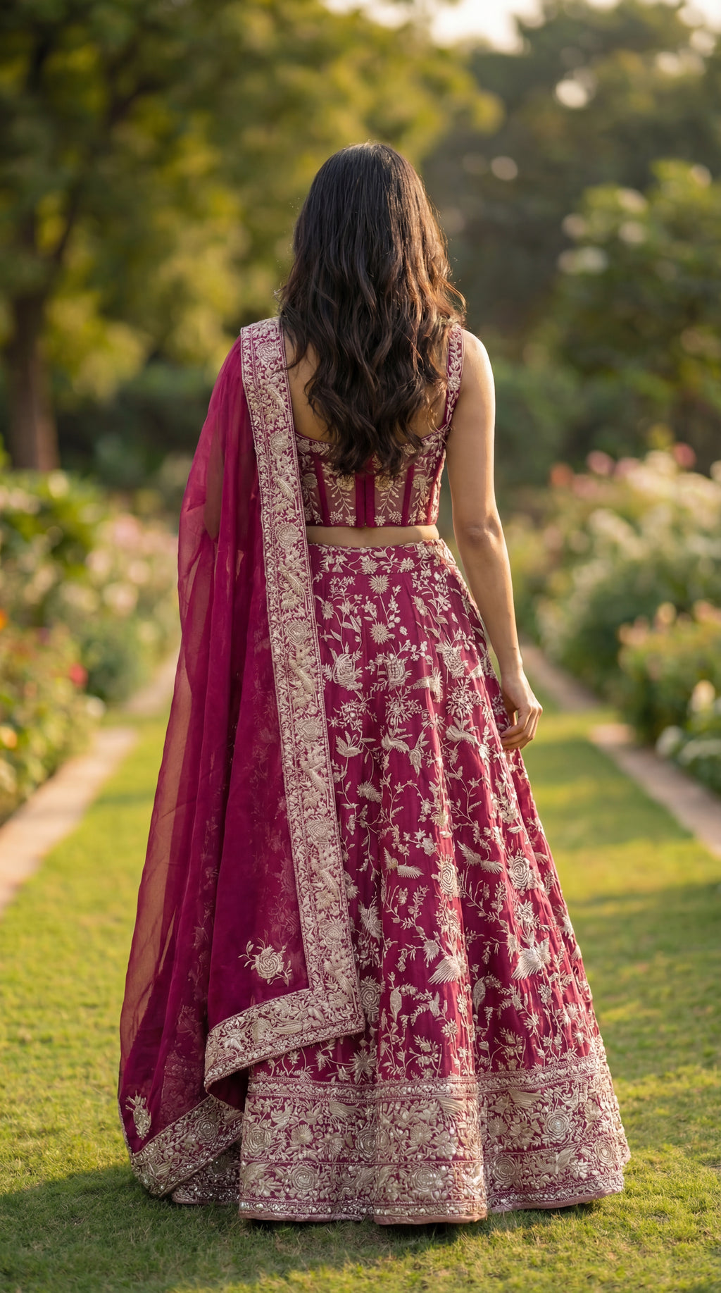 Pink Ghara Silk Skirt with Corset