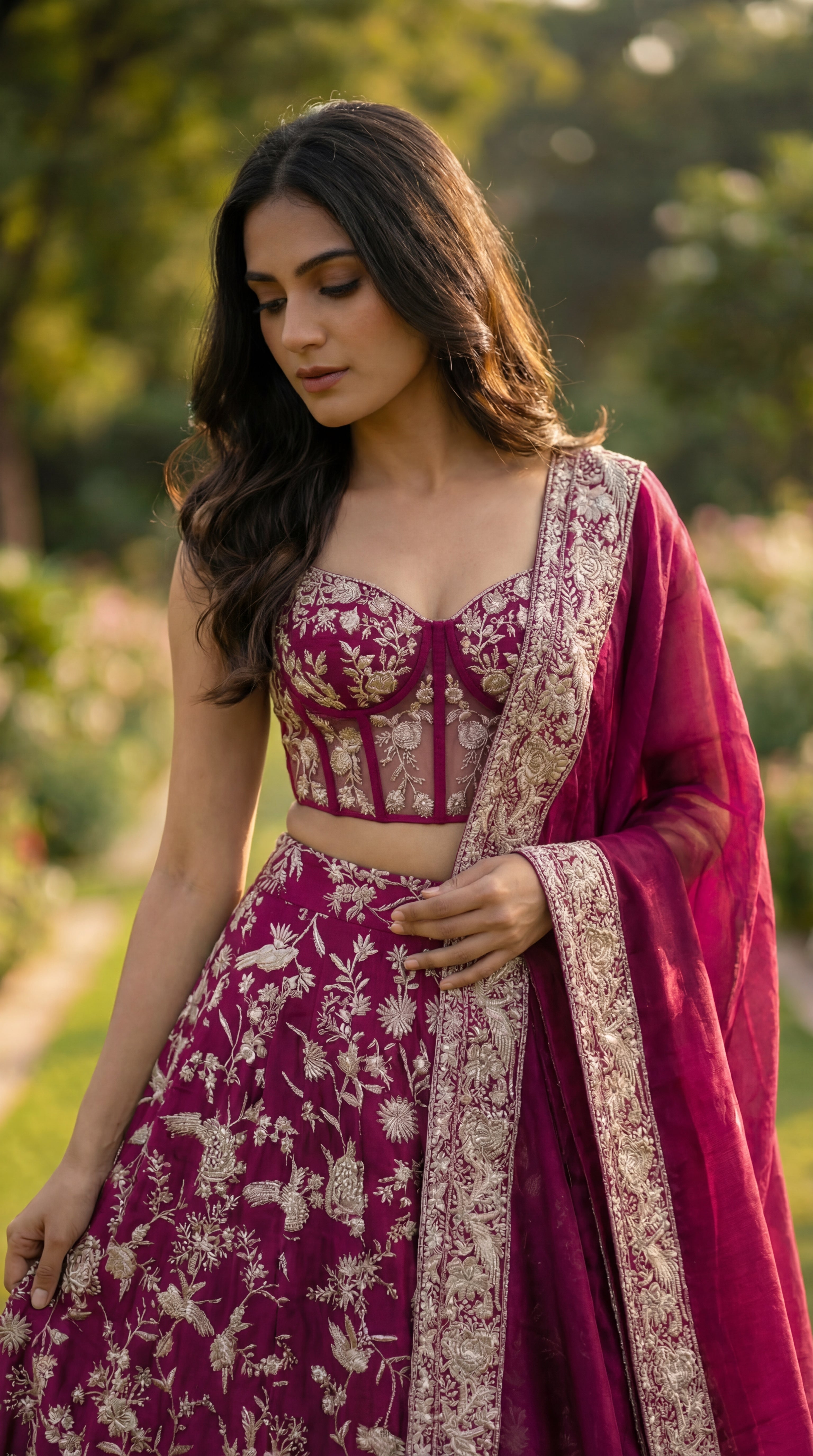 Pink Ghara Silk Skirt with Corset