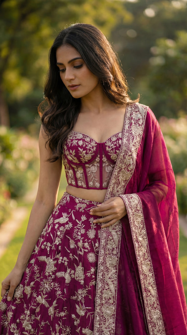 Pink Ghara Silk Skirt with Corset