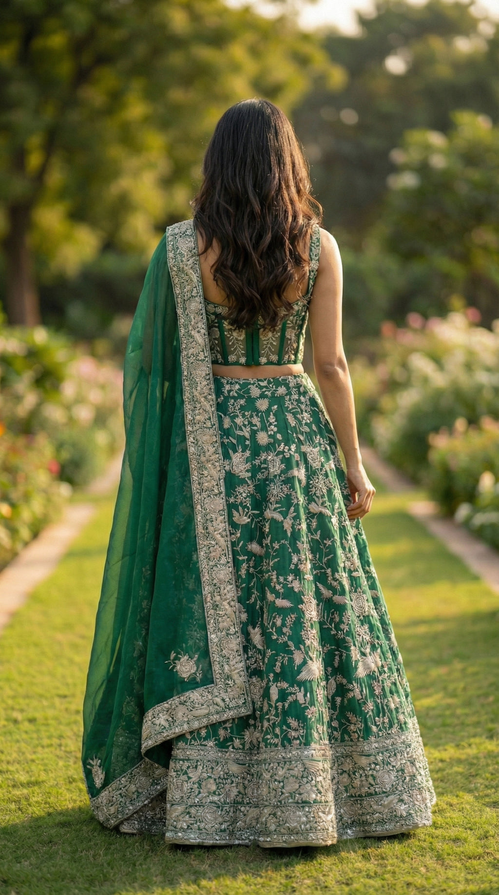 Emerald Green Ghara Silk Skirt with Corset