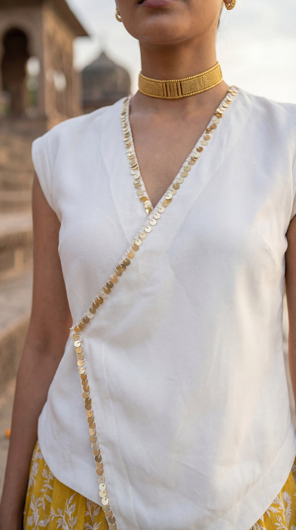 Sun Yellow Gara Mul Skirt with Top