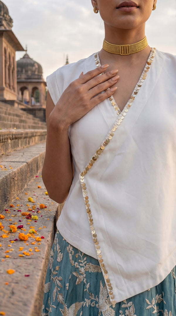 Ocean Whisper Gara Mul Skirt with Top